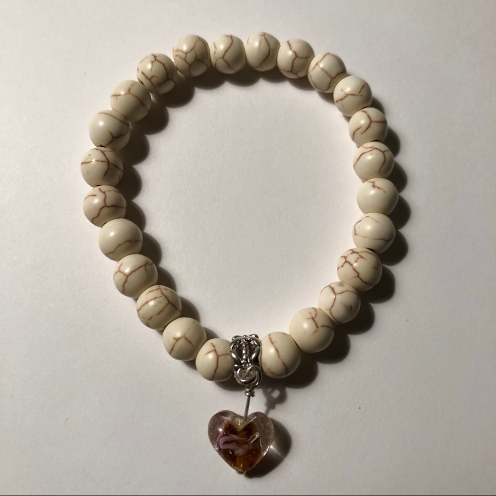 Howlite & Heart Charm Bracelet